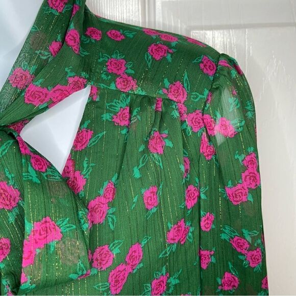 Modcloth Winter Blooming Roses Dress Tie Neck Shift Green Pink Floral S NWT - Picture 7 of 13